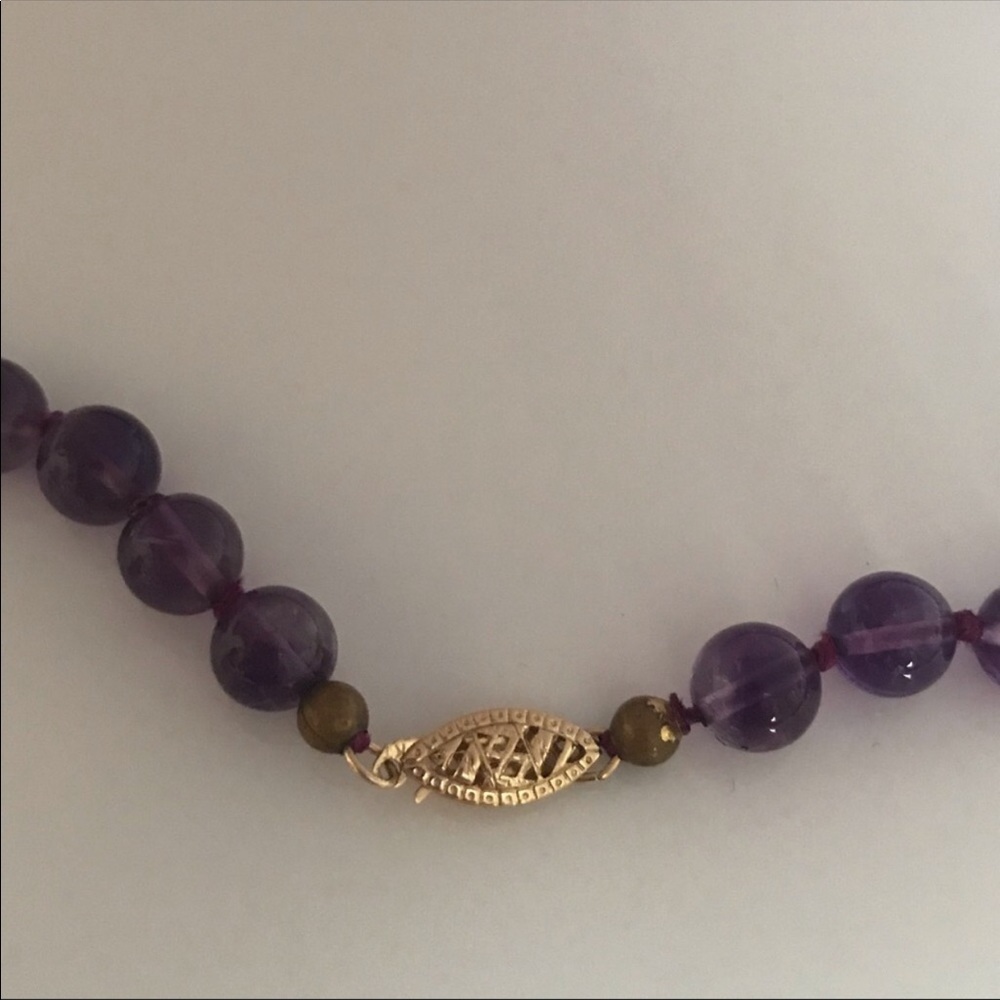 14k Natural Amethyst Beaded Necklace - Picture 5 of 7
